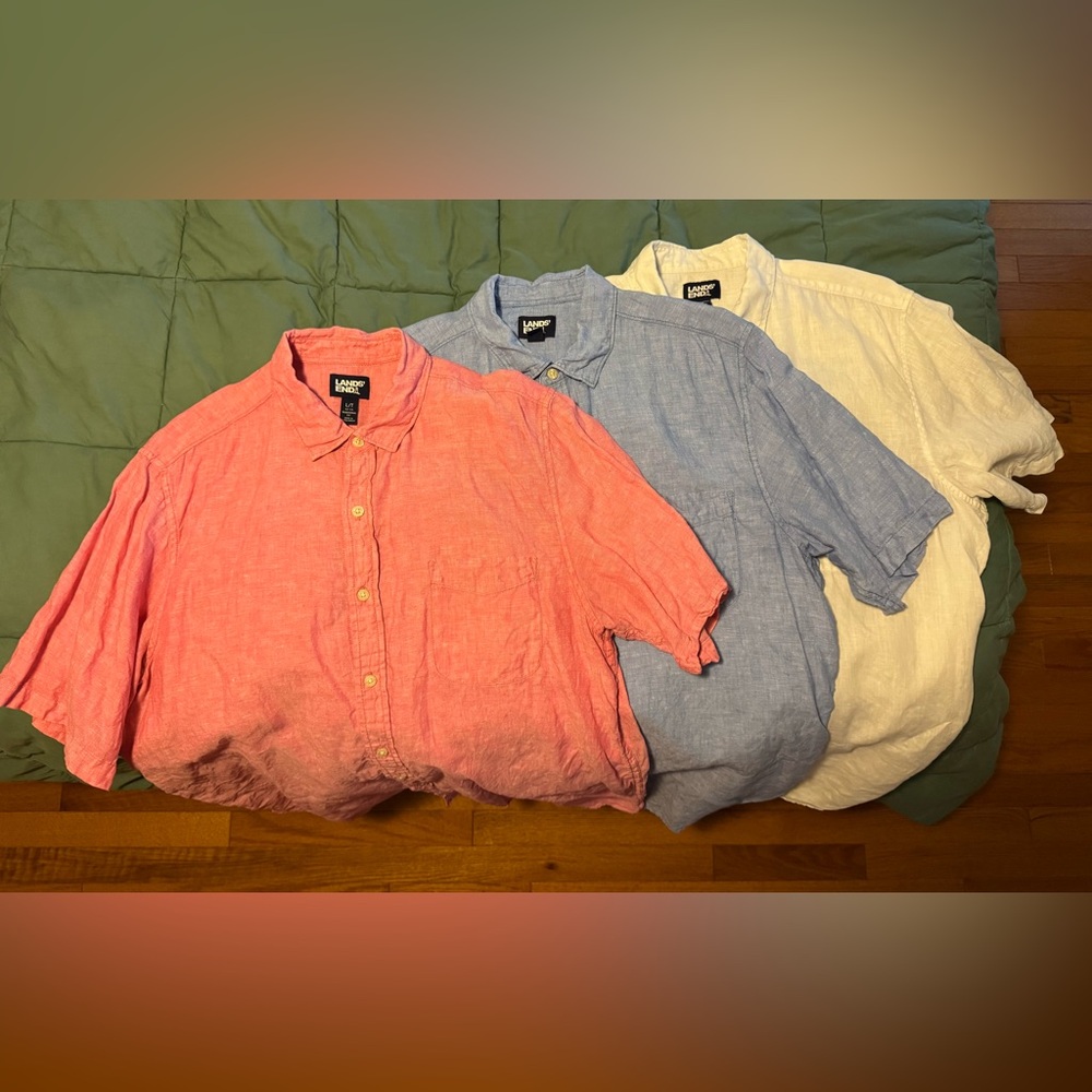 Lands' End 100% Linen men’s button-down shirts set of 3